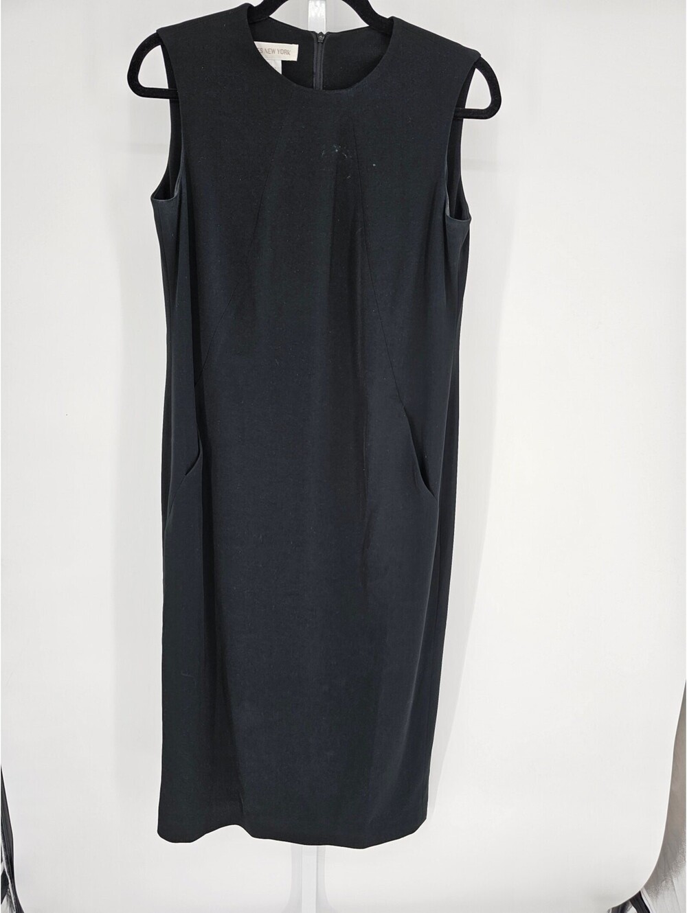 Jones New York Women's Black Sleeveless Round Neck Back Zipper Midi Dress Size 8